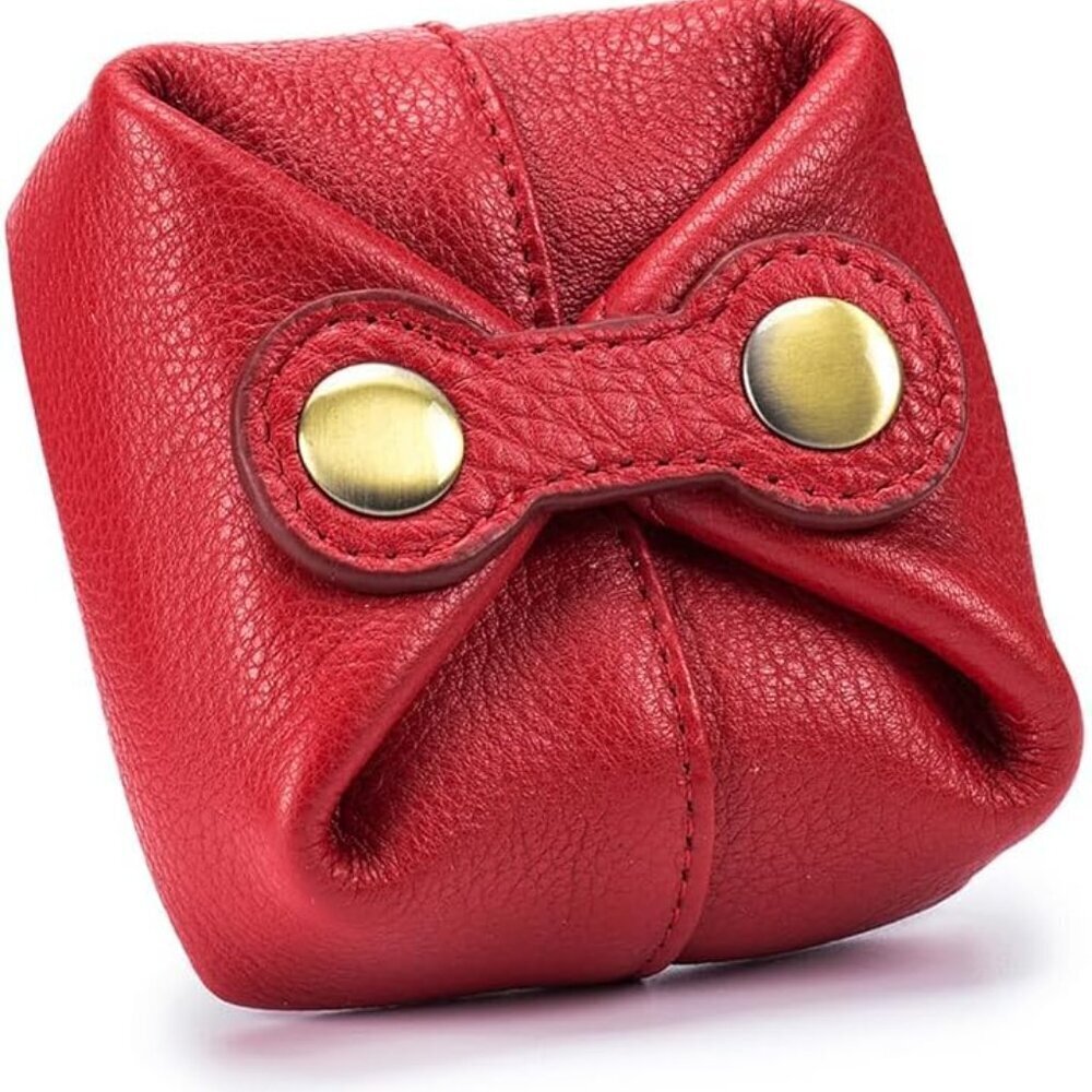 Leather Coin Pouch Compact Wallet for Cash Change Keys Men Women